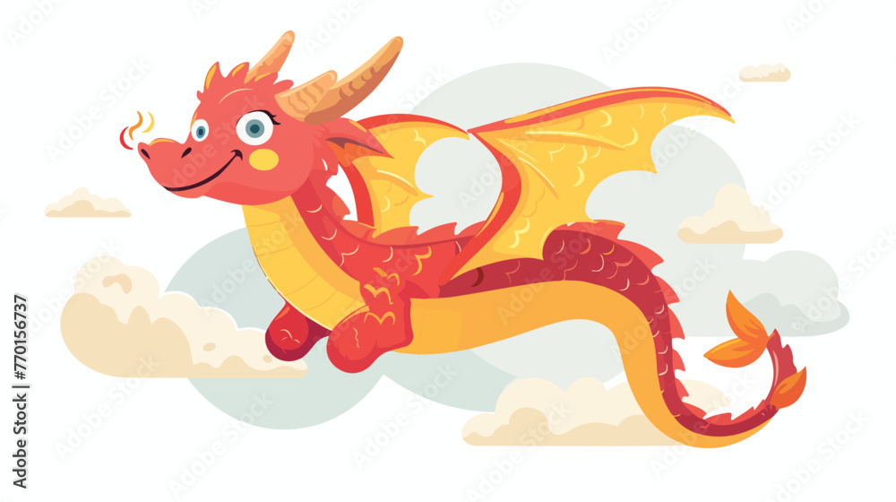 Happy dragon cartoon flying flat vector