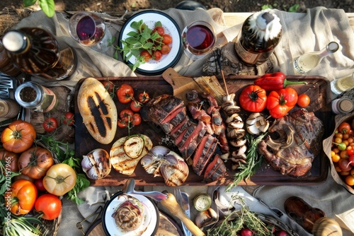 Fire-grilled meat and garden-fresh vegetables for a perfect labor day picnic celebratory feast