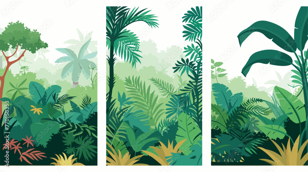 Set of three Cartoon tropical forest background