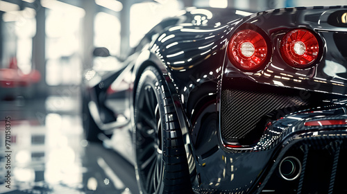 Modern sports car made of carbon fiber rear view, Custom sports vehicle with carbon parts, Generative AI  © Xpert