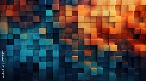 a geometric background with square tiles in a pixelated digital style