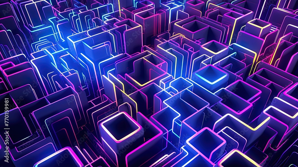 Obraz premium abstract pattern resembling a complex maze structure with neon light trails