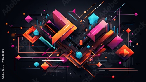 abstract geometric shapes with neon accents and glowing edges