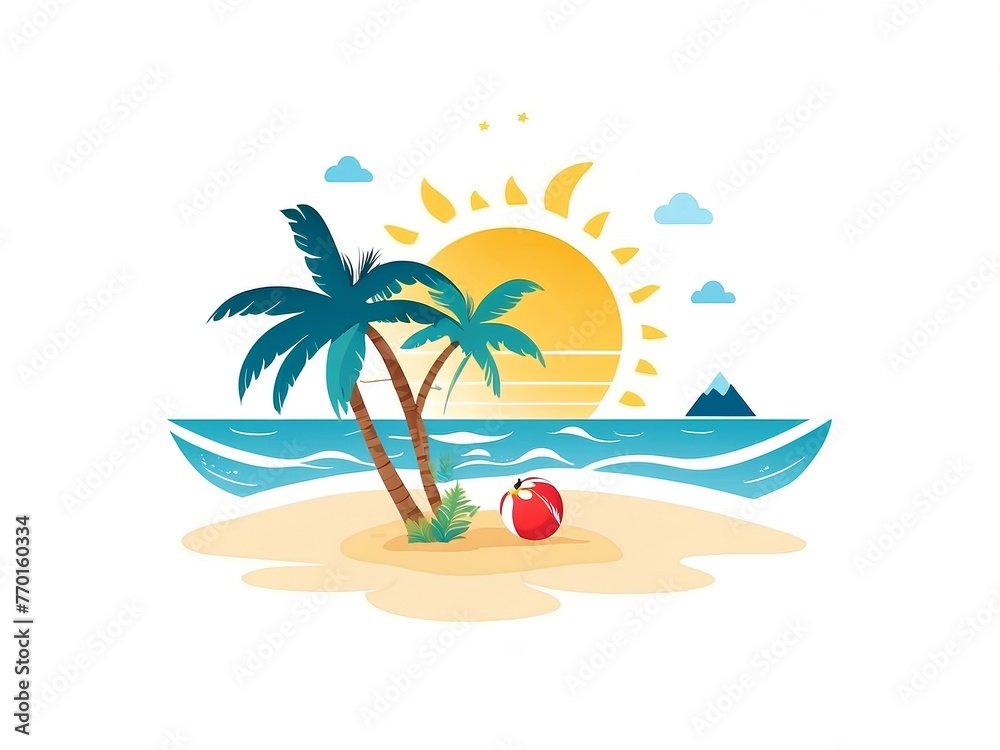 Obraz premium beach with palm trees scene isolated on white background, symbol, summer holiday concept 