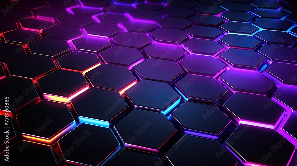 futuristic hexagonal patterns with neon highlights and metallic textures