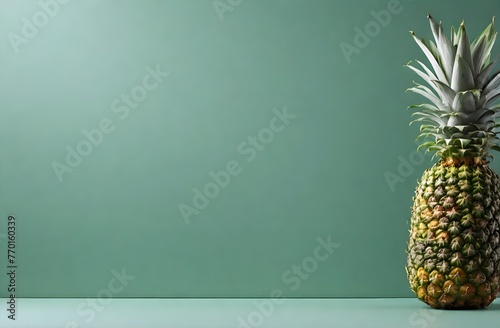 An empty light green background space, a pineapple fruit theme © Julio