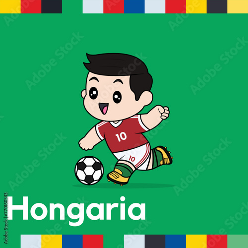 Vector Design of Children Wearing National Jersey Football Team. Hongaria Children Play Football. photo