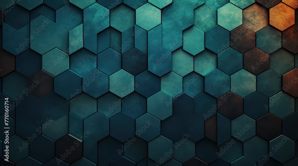 hexagonal grid with a symmetrical design and a cool toned color palette conveying balance - obrazy, fototapety, plakaty 