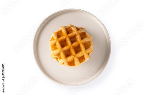 waffles on a plate on white background. Top view