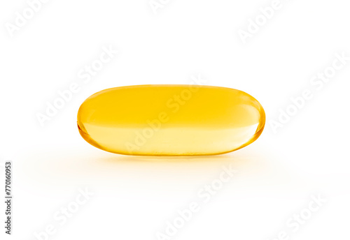 omega 3 fish oil capsules on white background.