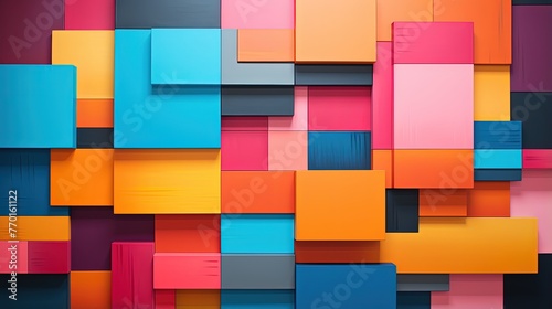 overlapping squares with a vibrant and contrasting color palette creating visual impact