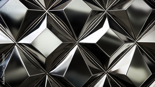 overlapping rhombus shapes with a metallic and reflective surface creating an illusion of depth photo
