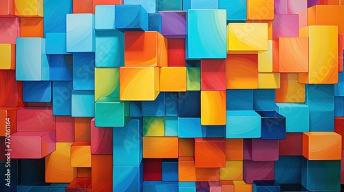 overlapping squares with a vibrant and contrasting color palette creating visual impact