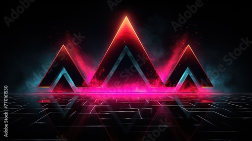 triangular elements with a neon color palette