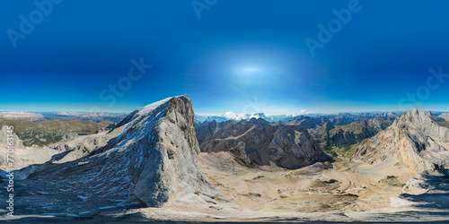 Mount Marmolada in the Dolomites - Aerial view of the the tallest mountain in the Dolomiti  Italy with it s glacier and snow capped peak