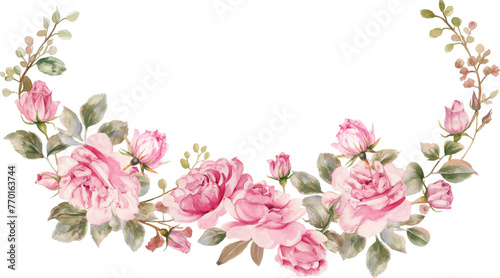 Pink roses floral frames, watercolor flowers pink roses, Illustration hand painted isolated. © Pro Hi-Res