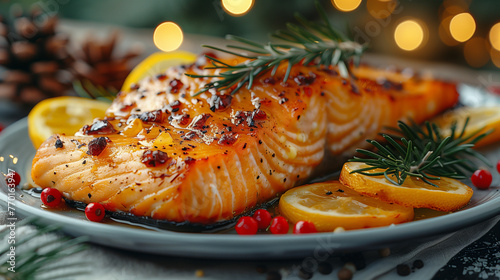 Elevate your New Year's Christmas table with the delectable flavors of homemade baked salmon. This savory dish, baked to perfection and seasoned with aromatic herbs and spices, adds a touch of gourmet