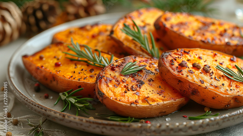 Savor the comforting flavors of homemade baked sweet potatoes gracing a New Year's Christmas table. These tender and flavorful sweet potatoes, baked to perfection, bring warmth and joy to your holiday