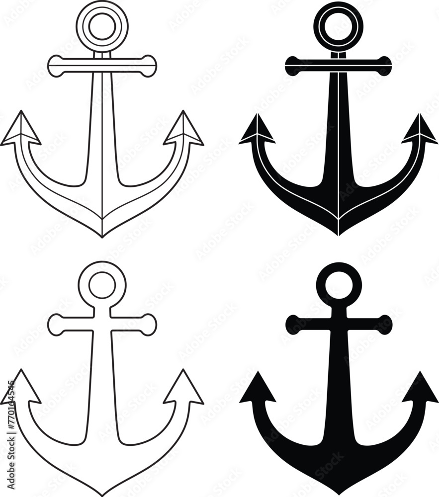 Cartoon Ship Anchor Vector Clipart - Outline & Silhouette Stock Vector ...