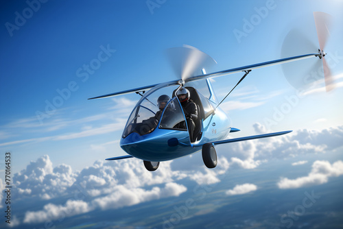 Flight into Freedom: A Pilot Navigating the Blue Expanse in a Contemporary Gyrocopter photo