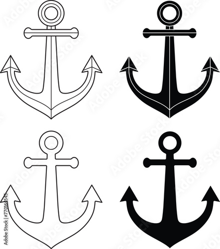 Cartoon Ship Anchor Vector Clipart - Outline & Silhouette