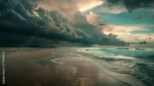 A stormy sunset on thee beach. Vivid. Colorful. 