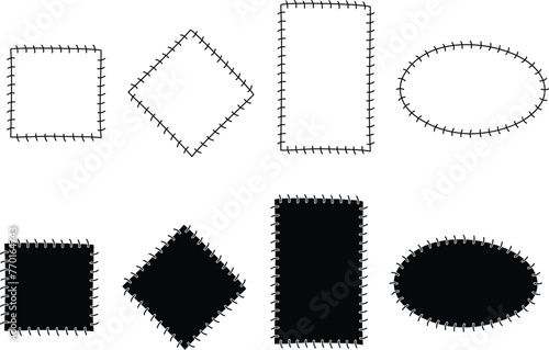 Sewing Patch with Stitches Border Frame Template Clipart - Outline & Silhouette