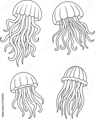 Cartoon Jellyfish Outline Vector Clipart