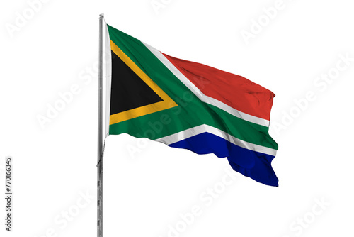 Waving South Africa country flag, isolated, white background, national, nationality, close up