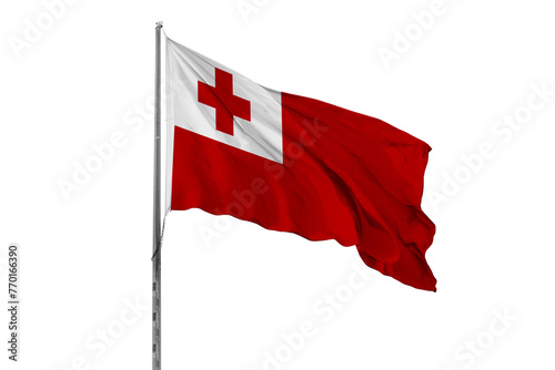 Waving Tonga country flag, isolated, white background, national, nationality, close up