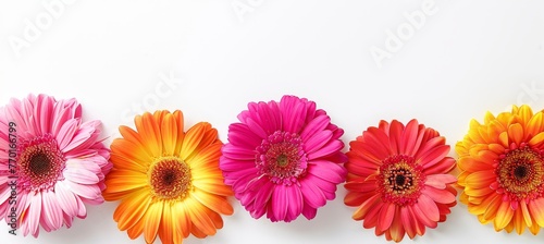Colorful assortment of flowers on white backdrop with ample room for text placement
