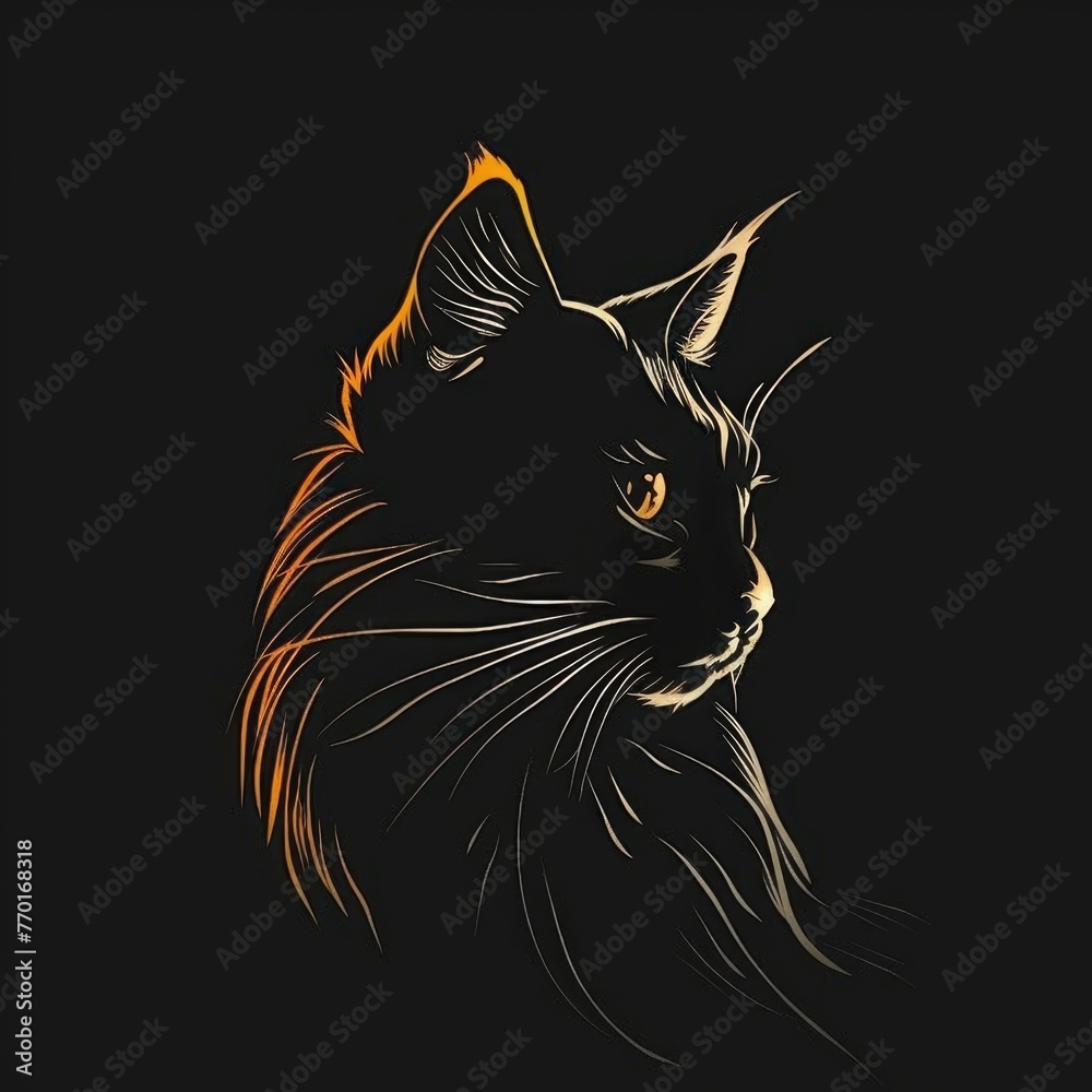 A black and white cat on a black background