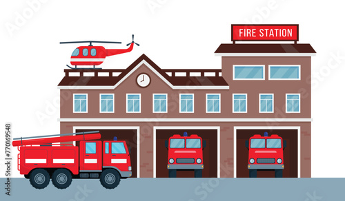 Fototapeta Naklejka Na Ścianę i Meble -  Fire station isometric landscape illustration