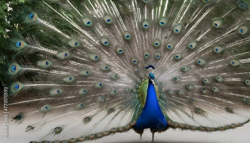 A Peacock With Its Feathers Spread Out Like A Fan