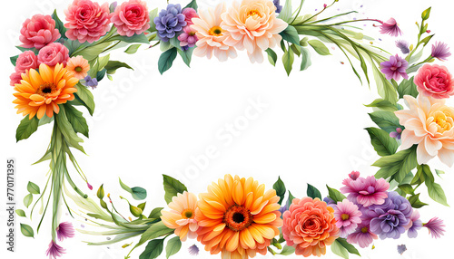 : Animated wreaths and flowers border frame
