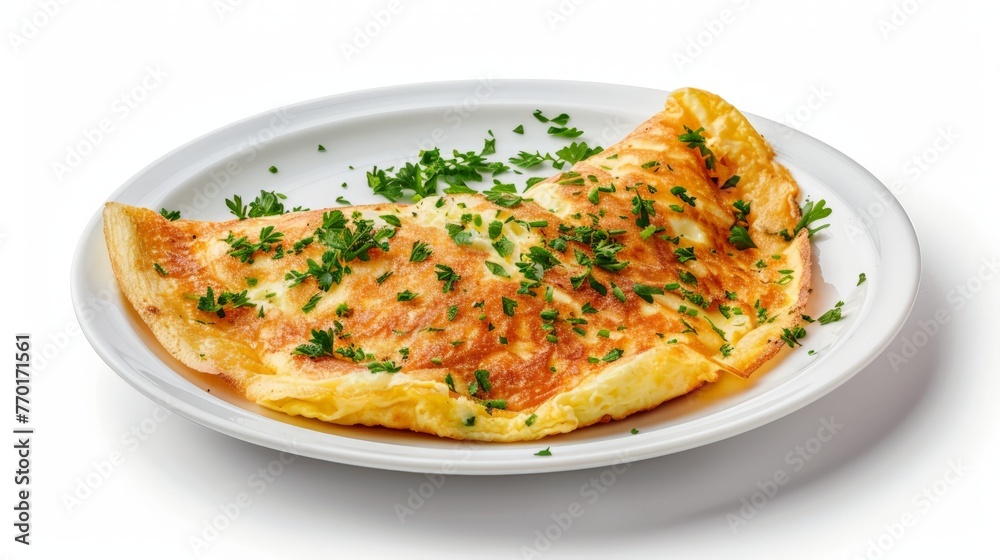 Omelette in white plate isolated on white background. Omelette in white plate isolated on white background.