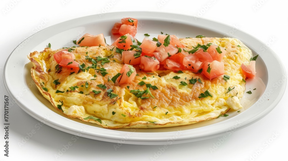 Omelette in white plate isolated on white background. Omelette in white plate isolated on white background.