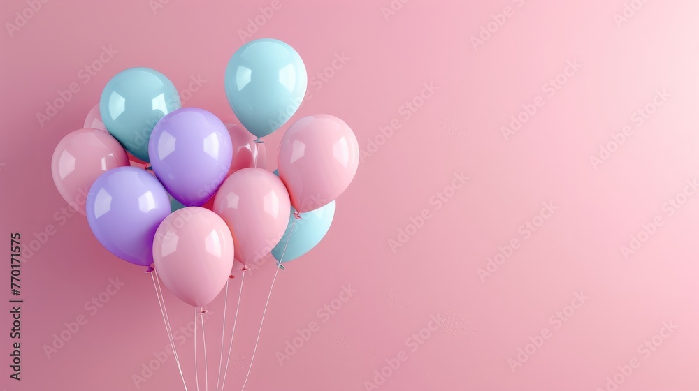 custom made wallpaper toronto digitalPastel balloons on pink background. rendering, Birthday party background, Copy space.