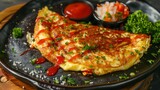 Omelet or Omelette with Rice and Ketchup