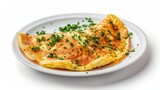 Omelette in white plate isolated on white background.