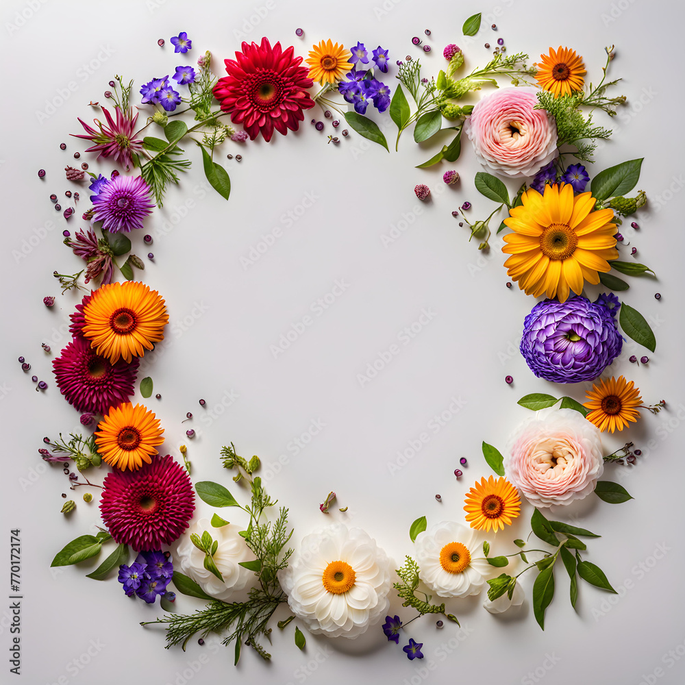 Circular frame of wreaths and flowers Circular frame of wreaths and flowers