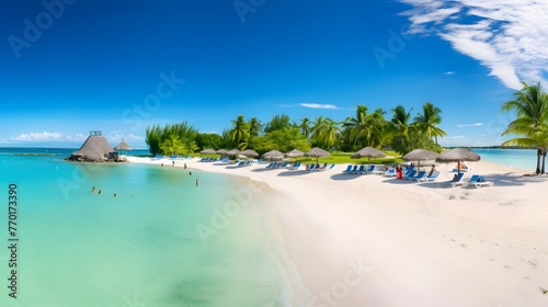Panoramic view of beautiful tropical beach with turquoise water