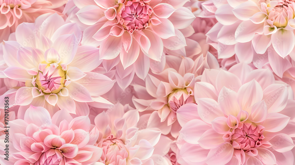 top down view of seamless pattern of rose and pink dahlias flowers (blossoms) top down view of seamless pattern of rose and pink dahlias flowers (blossoms)