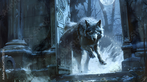 wolf howling at the gate AI generated 