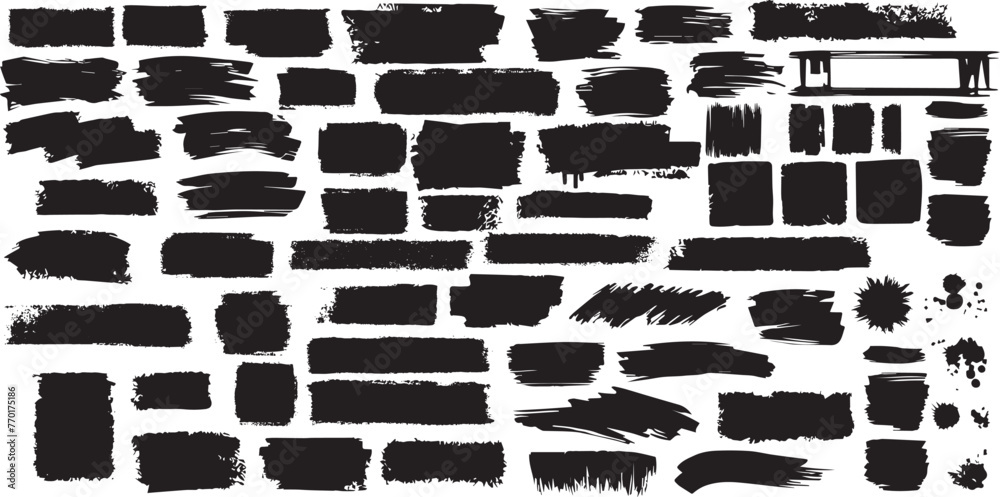 Set of grunge jagged rectangle shape. Black torn paper sheet for sticker, collage, banner. Vector illustration isolated on white background Set of grunge jagged rectangle shape. Black torn paper sheet for sticker, collage, banner. Vector illustration isolated on white background