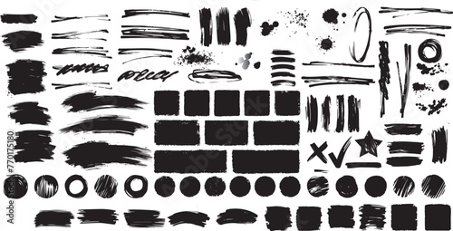 Set of grunge jagged rectangle shape. Black torn paper sheet for sticker, collage, banner. Vector illustration isolated on white background