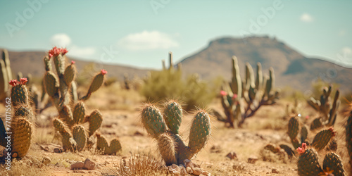 Desert landscape with cactus and mountains 3D rendering AI Generative 