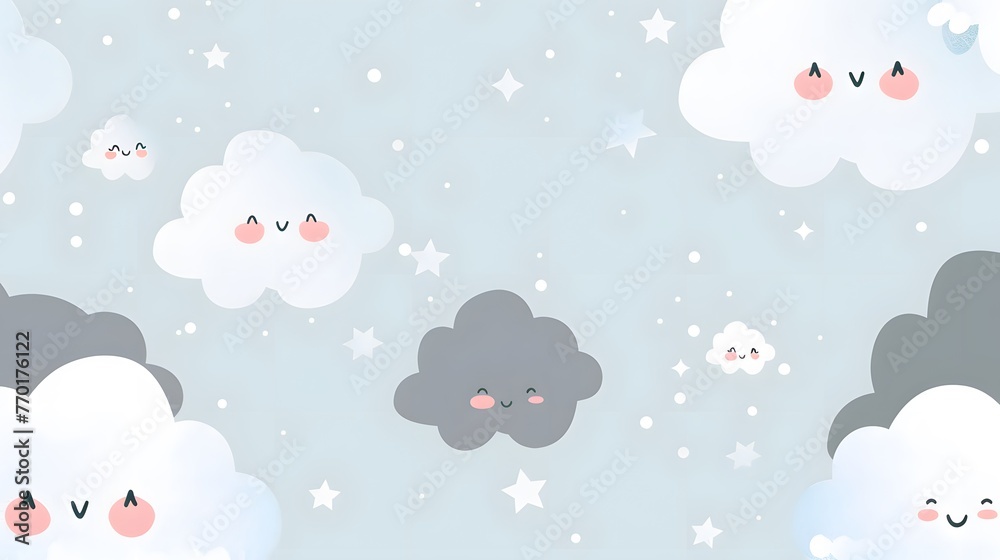 Smiling Clouds and Stars Cartoon Wallpaper Smiling Clouds and Stars Cartoon Wallpaper