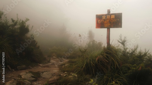 A warning sign stands tall amidst the mist a telltale sign that there is danger lurking in the area.