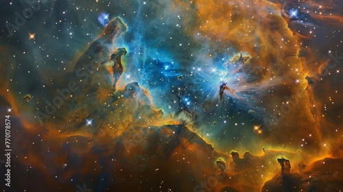 The ethereal beauty of nebulae is heightened by explosions of vibrant colors like a celestial fireworks display.